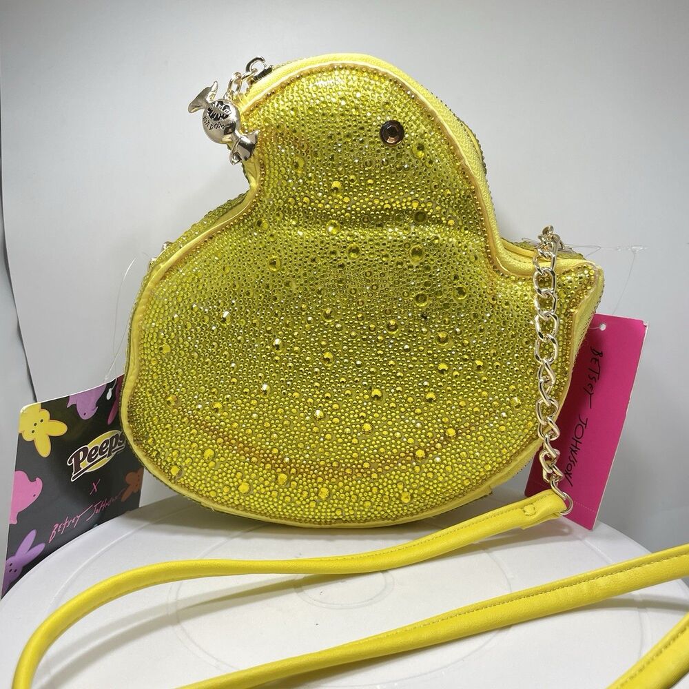 Betsey Johnson Easter Kitsch Peeps Yellow Chick Rhinestone Crossbody Bag New